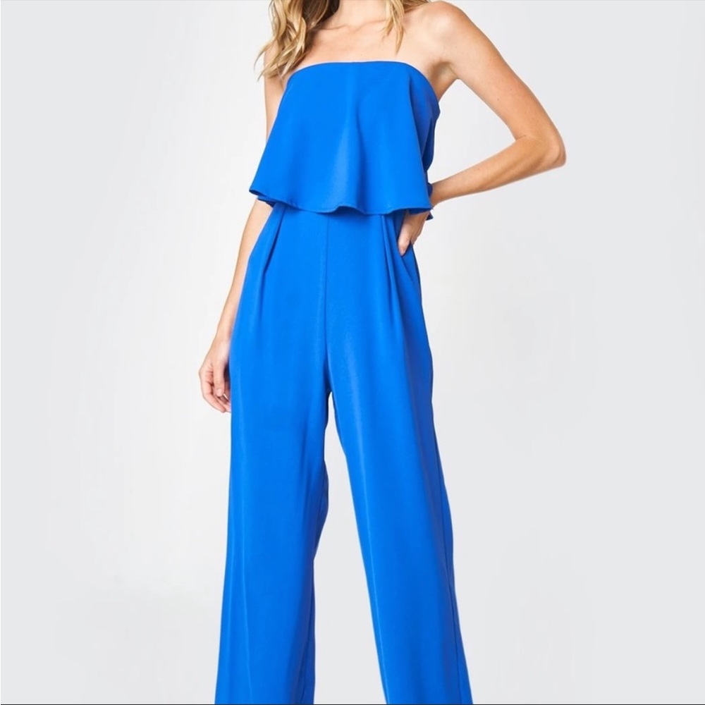Sugar Lips Blue Elvie Strapless Jumpsuit Size XS - Picture 3 of 8